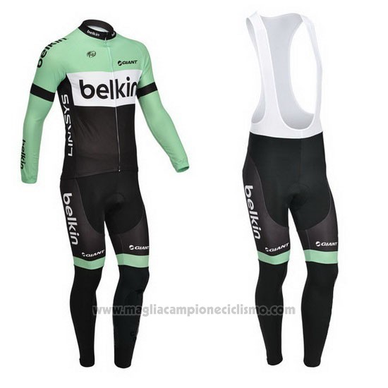 2013 Abbigliamento Ciclismo Belkin Nero e Verde Manica Lunga e Salopette